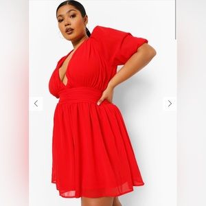 PLUS DRAPED PLUNGE SKATER DRESS